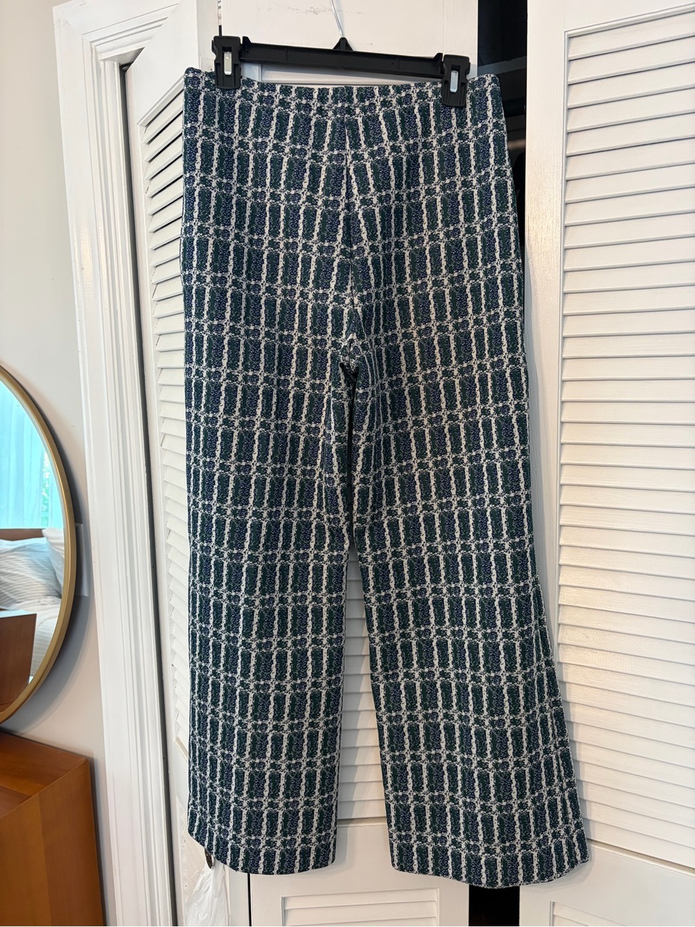 Vintage Textured Blue, Green, and White Plaid Wide-Leg Pants